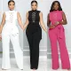 Fashion casual jumpsuit back zipper with chain and belt