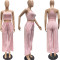 Solid casual vest round neck flared sleeve wide leg pants three piece set