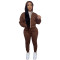 Autumn and winter plush sweater zipper hooded two-piece set