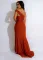 Slightly shouldered flat neck silk glossy dress