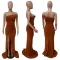 Slightly shouldered flat neck silk glossy dress