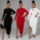Fashion round neck long sleeve long skirt dress