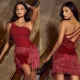 Tassel sloping shoulder embroidered floral back dress