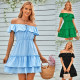 Casual Off Shoulder Ruffle Solid Dress