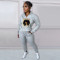 Autumn and winter printed pattern plush pullover zipper casual sports suit