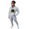 Autumn and winter printed pattern plush pullover zipper casual sports suit