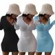 V-neck threaded long sleeve slim sexy dress