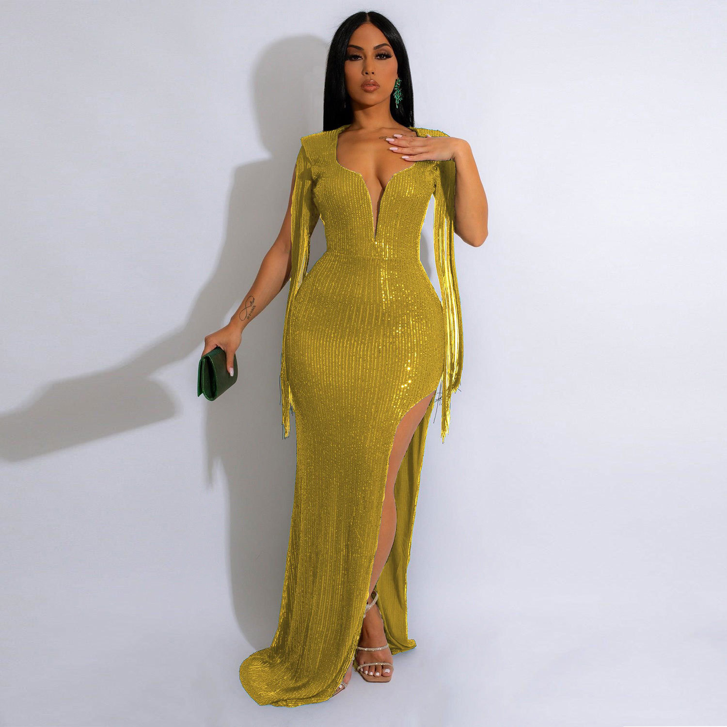 Chain strap strapless sequin dress main image 0