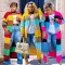 Oversized long sleeve color contrast sweater cardigan