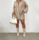 Loose pocket lapel button sweater dress