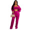 Fashion style solid color top and trousers three piece set