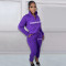 Printed letter plush pullover zipper casual sports suit