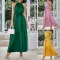 Casual neck hanging solid color waist closing dress