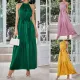 Casual neck hanging solid color waist closing dress