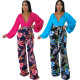 Sexy fashion digital printed V-neck jumpsuit