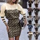 Fashion printed round neck long sleeve dress