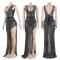 Sexy v-neck perspective slim fitting hot drill dress