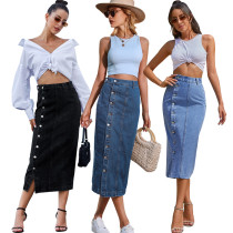Fashion bag hip stretch denim long skirt