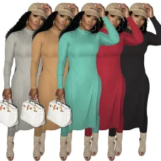 Solid color pit strip split casual long sleeve two-piece set