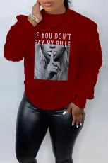 Oversized high collar printed long sleeve sweater