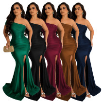 European and American Women's Dress Evening Dress One Shoulder Split Sexy Long Dress