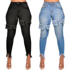 Sexy Slim Fit Elastic Fringe Jeans