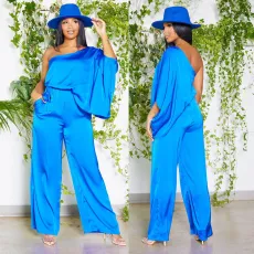 Bat Sleeves Draping Wide Leg Jumpsuit