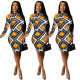 Gold chain printed nightclub European and American dress