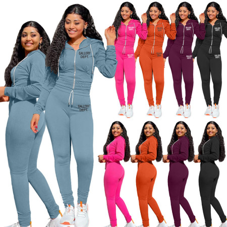 Two sets of hooded long sleeved trousers with zipper printing
