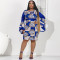 PRINTED FLARE SLEEVE OVERSIZED DRESS