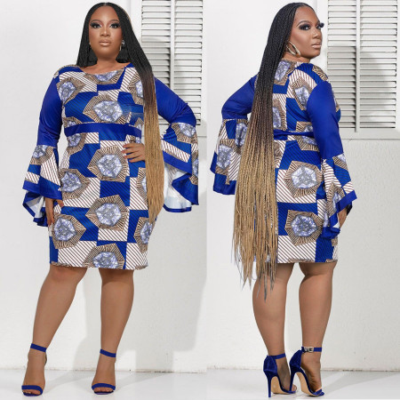 PRINTED FLARE SLEEVE OVERSIZED DRESS