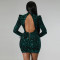 European and American sexy fashion backless hollow out evening sequins long sleeve dress