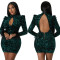 European and American sexy fashion backless hollow out evening sequins long sleeve dress