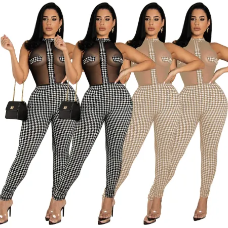 Sleeveless knitting thread perspective jumpsuit