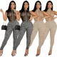 Sleeveless knitting thread perspective jumpsuit