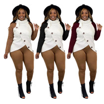 New European and American women's casual knitting high neck color contrast sweater
