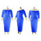 Off shoulder oversize dress Spring and Autumn LOGO solid color pullover medium sleeve long skirt women