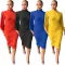 Casual fashion long sleeve slit round neck dress