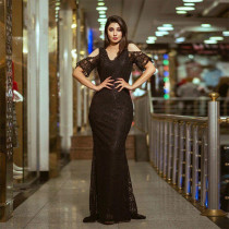 Lace long sexy off shoulder party dress
