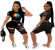 Large printed sexy hole short sleeve two-piece set