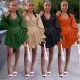 V Neck  Skater Dresses Bubble Sleeve Pleated Dress Sexy Dress