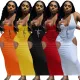 Printed spring summer suspender vest deep V-neck slim sexy long skirt