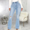 Fashion stretch perforated jeans flare pants