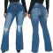 Fashion stretch perforated jeans flare pants