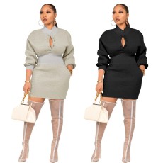 Half high collar fitted sweater dress