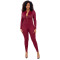 Rib chest flannel zipper casual sexy jumpsuit