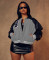 LETTER PRINT PLUSH SWEATER PATCHED LEATHER THREADED BOMBER JACKET