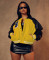 LETTER PRINT PLUSH SWEATER PATCHED LEATHER THREADED BOMBER JACKET