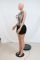 Sexy bag hip bright leather knitted wool one shoulder short skirt