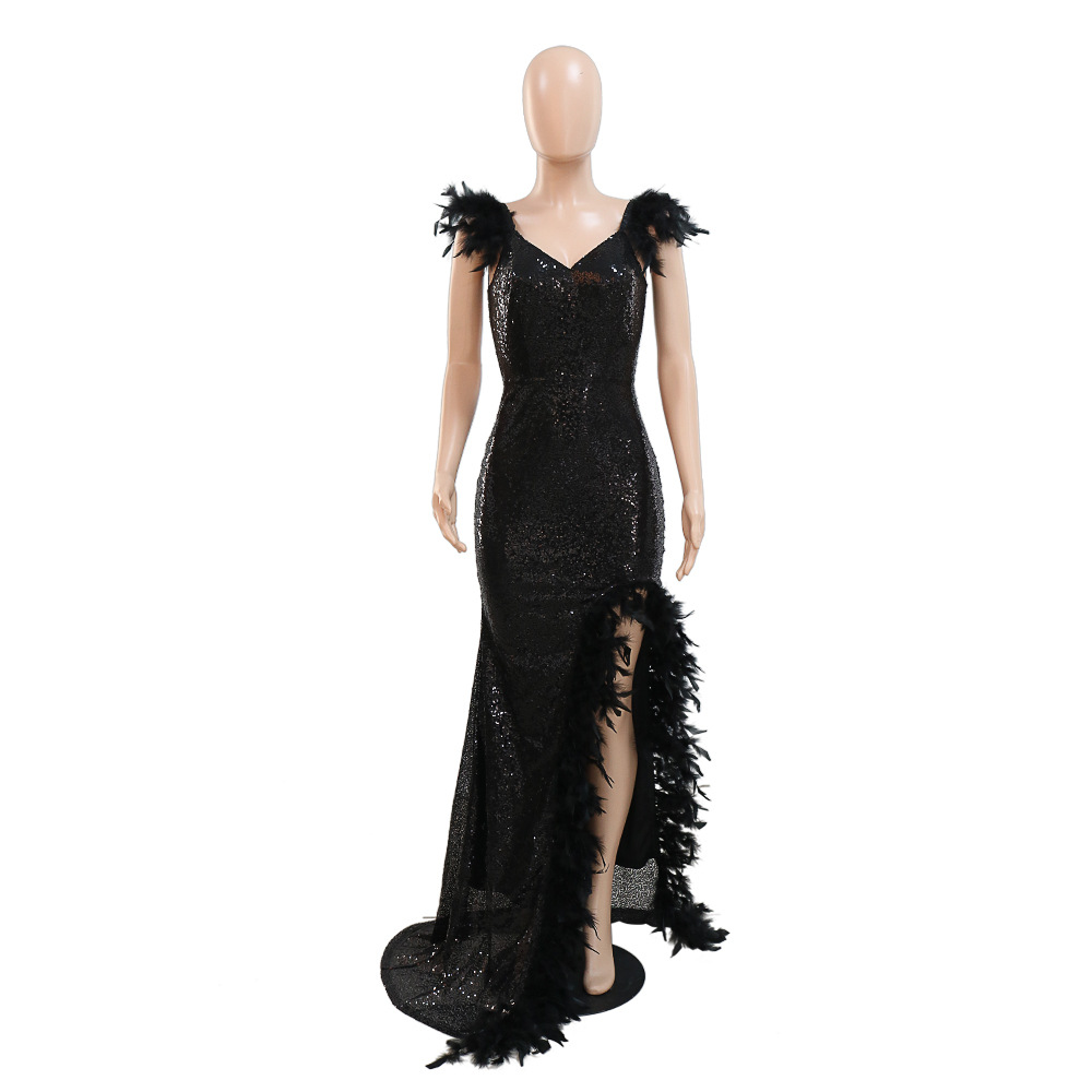2025 2025 New new dresses are fashionable and sexy, with halter and high split sequins. Celebrity dress (2 colors)